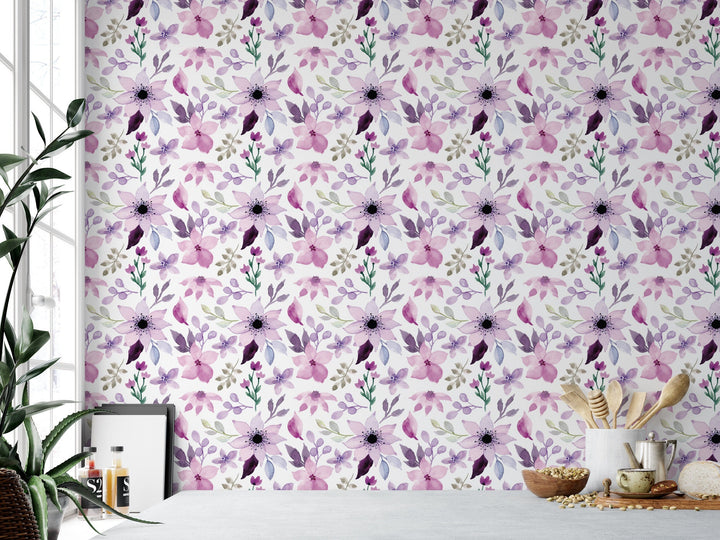 Watercolor Purple Flowers Wallpaper MW1605sm