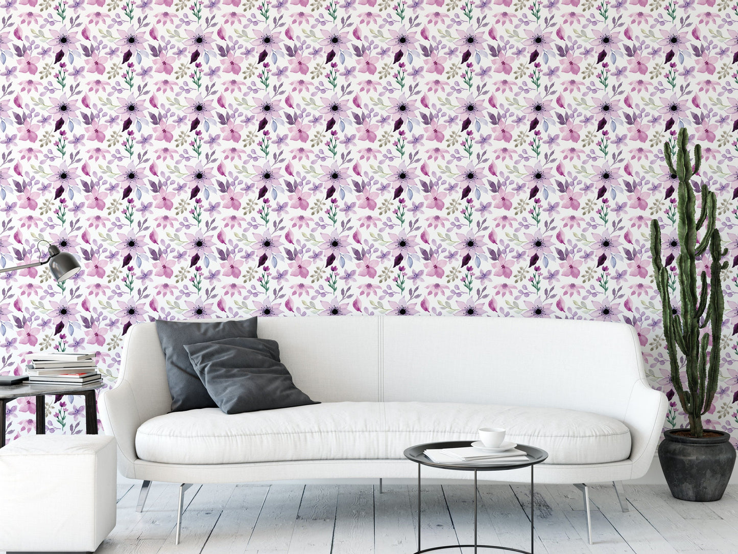 Watercolor Purple Flowers Wallpaper MW1605sm