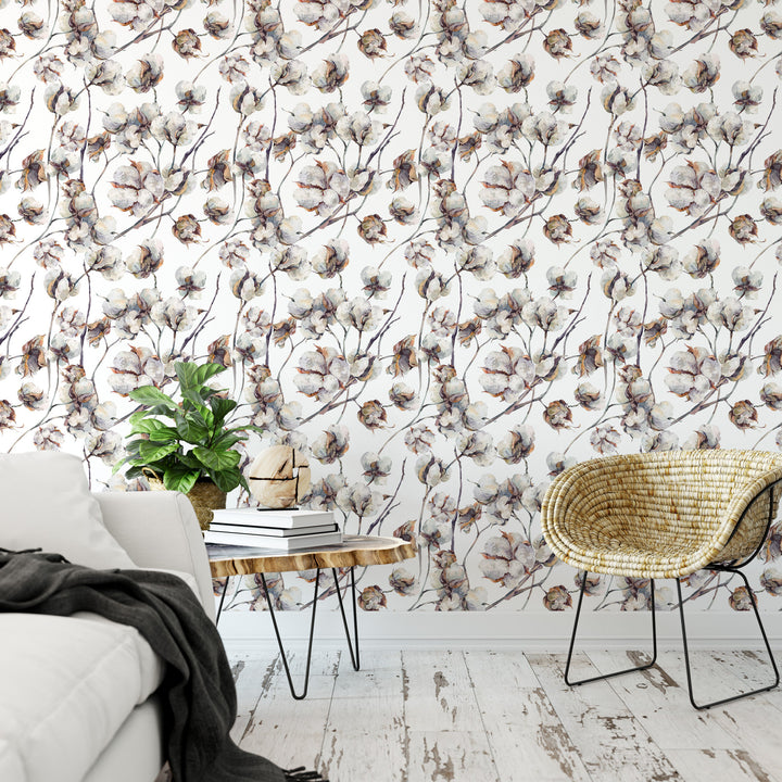 Cotton Flowers Vines Natural Wallpaper MW1803sm