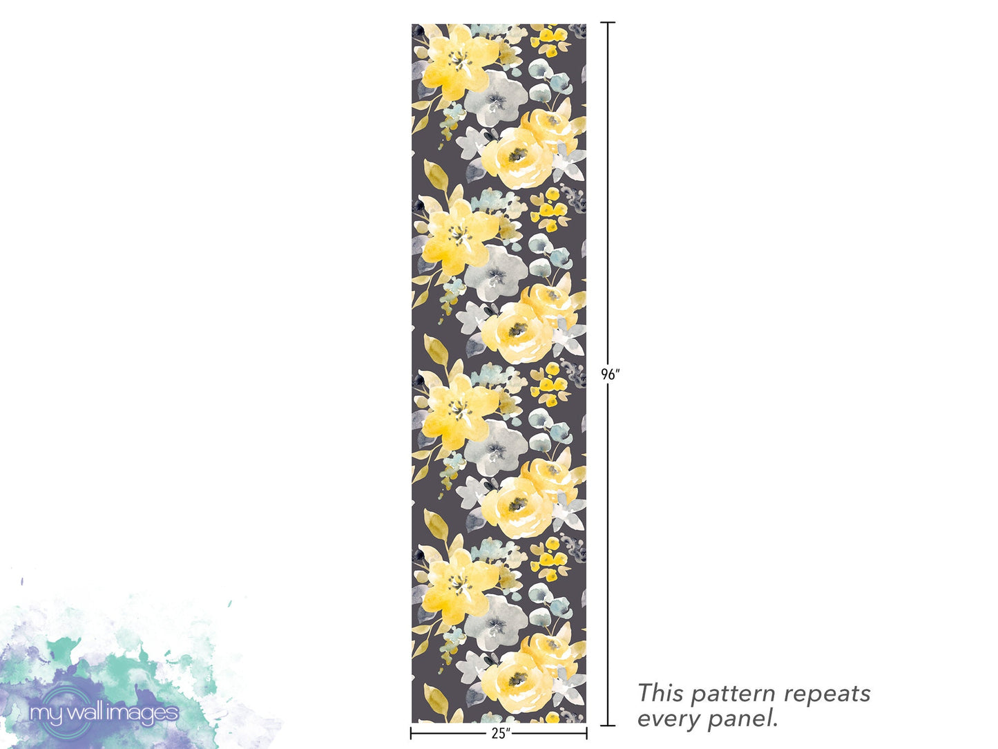 Watercolor Gray & Yellow Floral Wallpaper MW1042sm