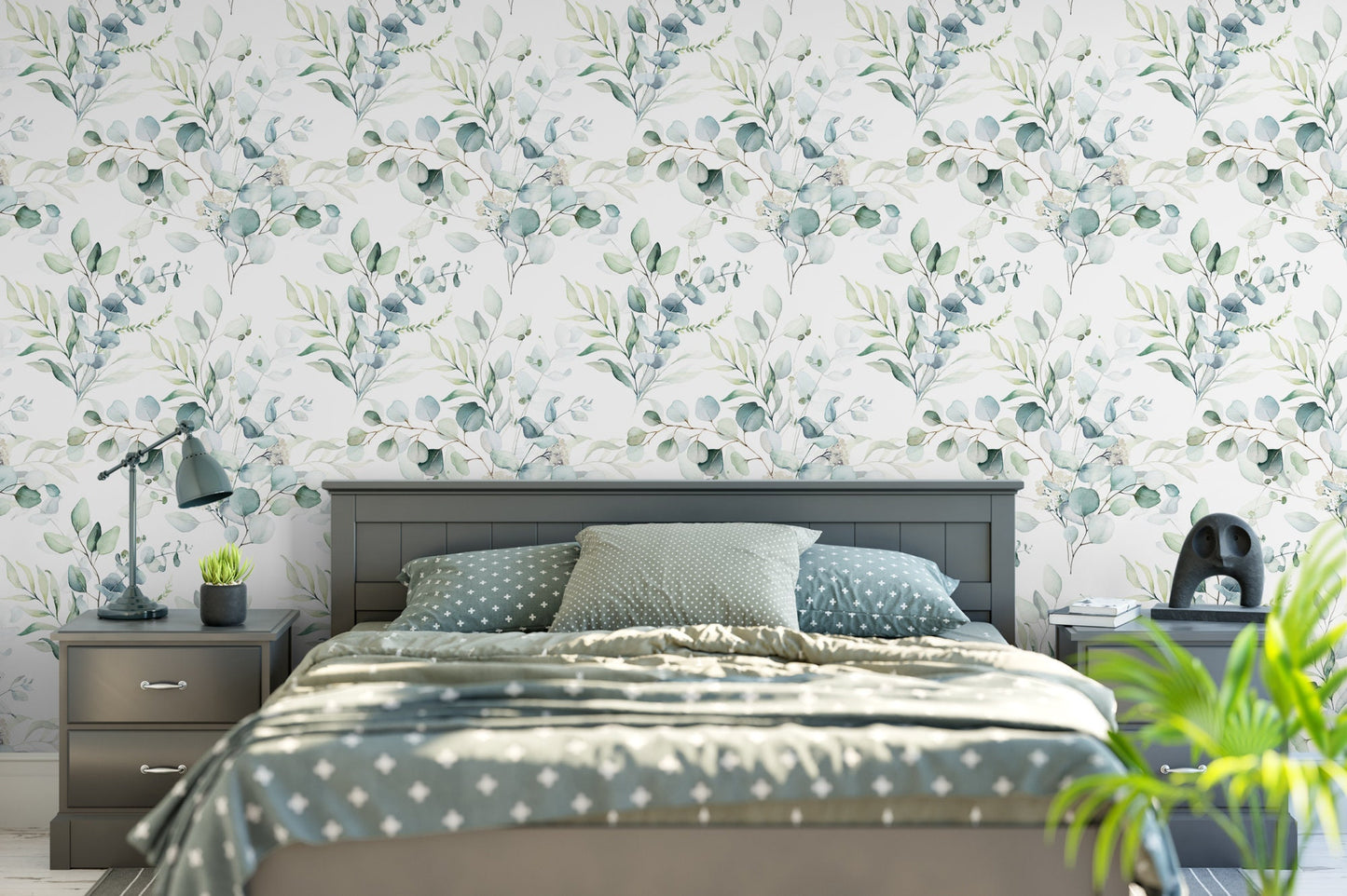 Green Leaves on White Wallpaper MW1461sm