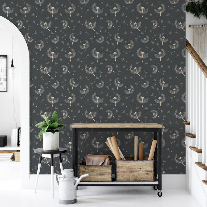 Cream Dandelions on Gray Wallpaper MW1691sm