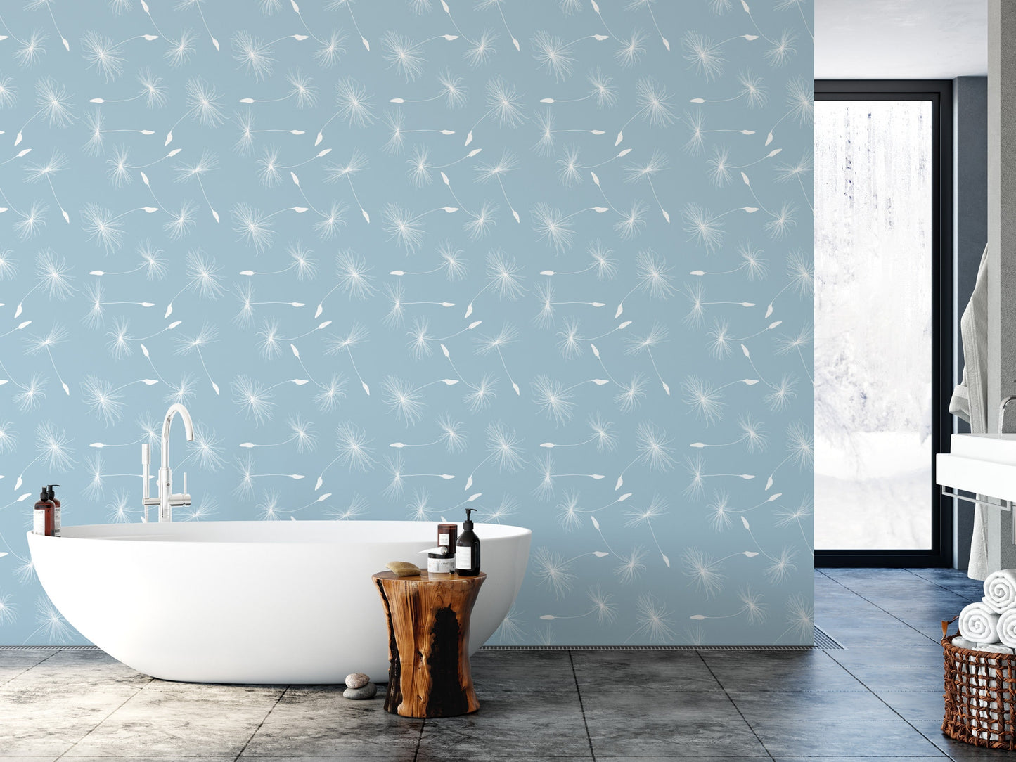 Light Blue White Dandelion Seeds Wallpaper MW1689sm