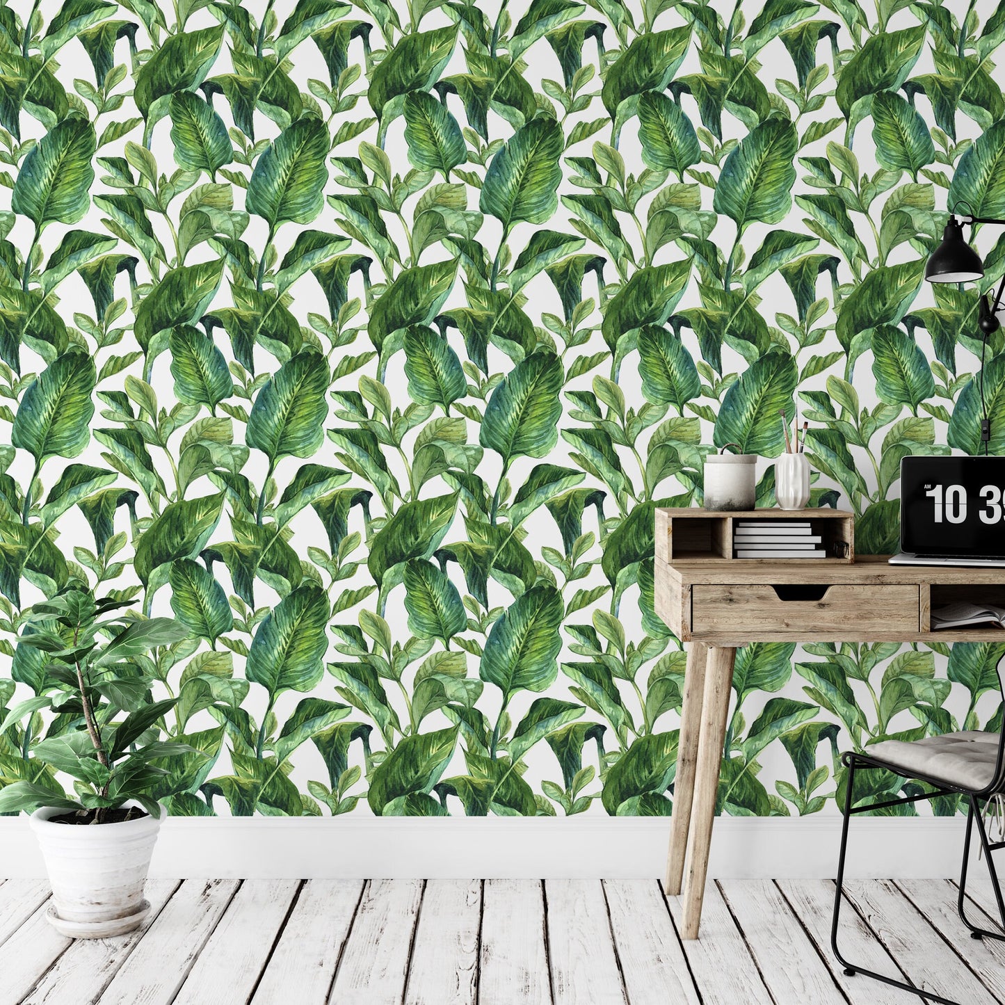 Tropical Palm Leaf Green Watercolor Wallpaper MW1035sm