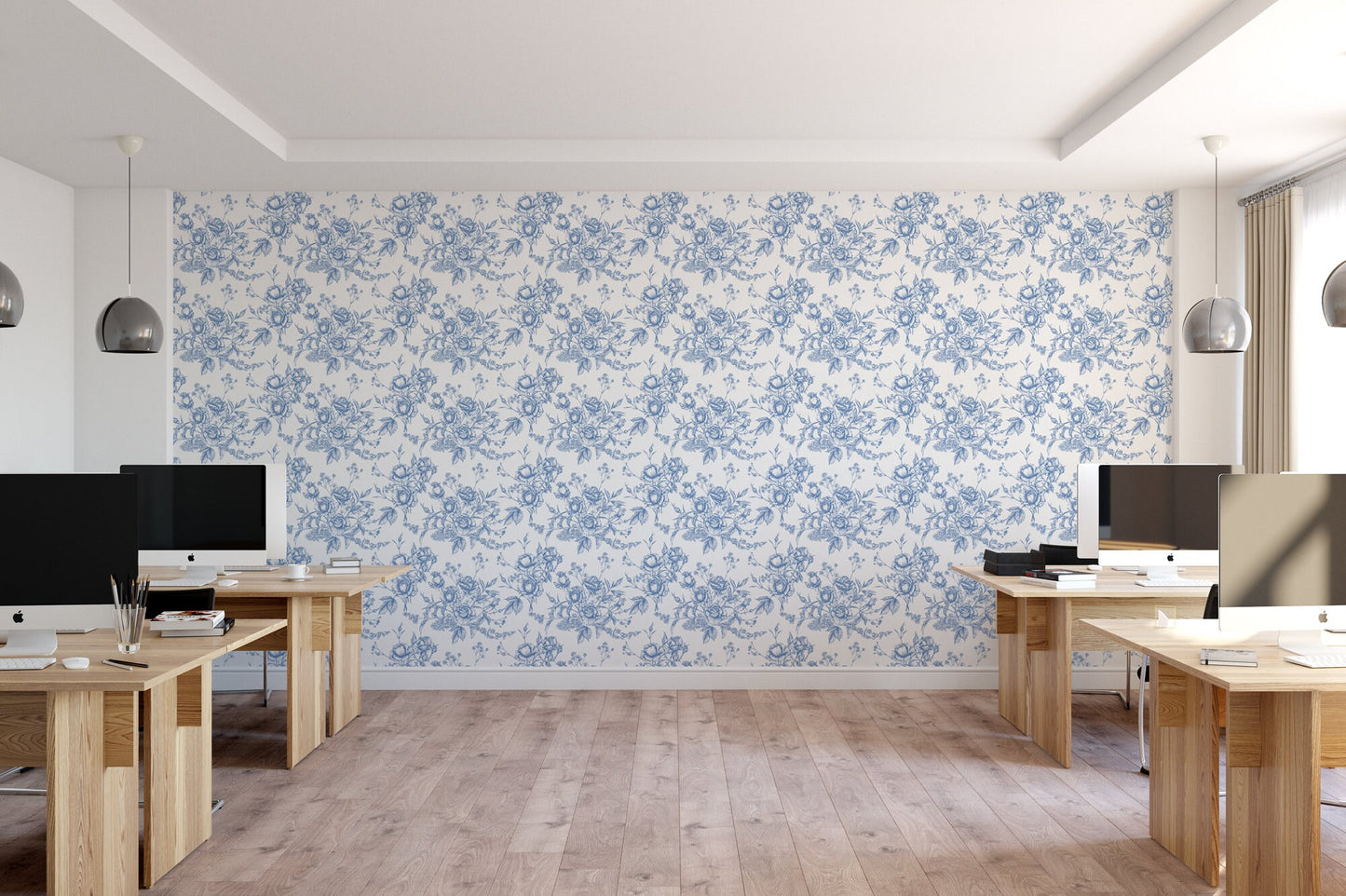 French Provincial Blue Roses Wallpaper MW1502sm