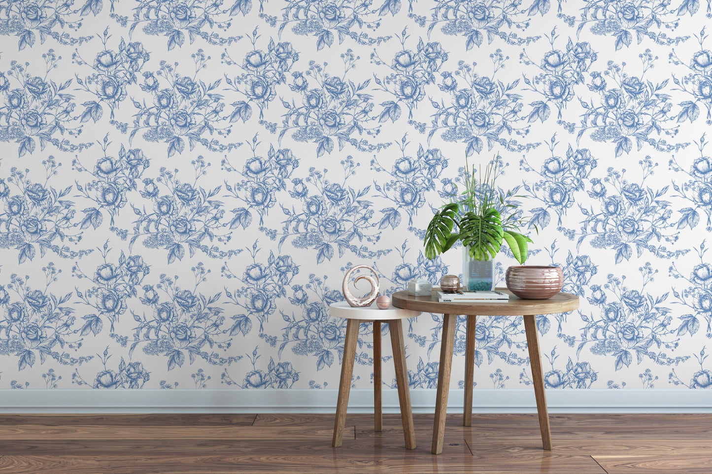 French Provincial Blue Roses Wallpaper MW1502sm