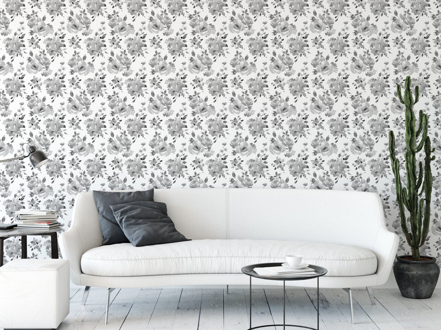 Black & White Shaded Small Floral Wallpaper MW1043sm