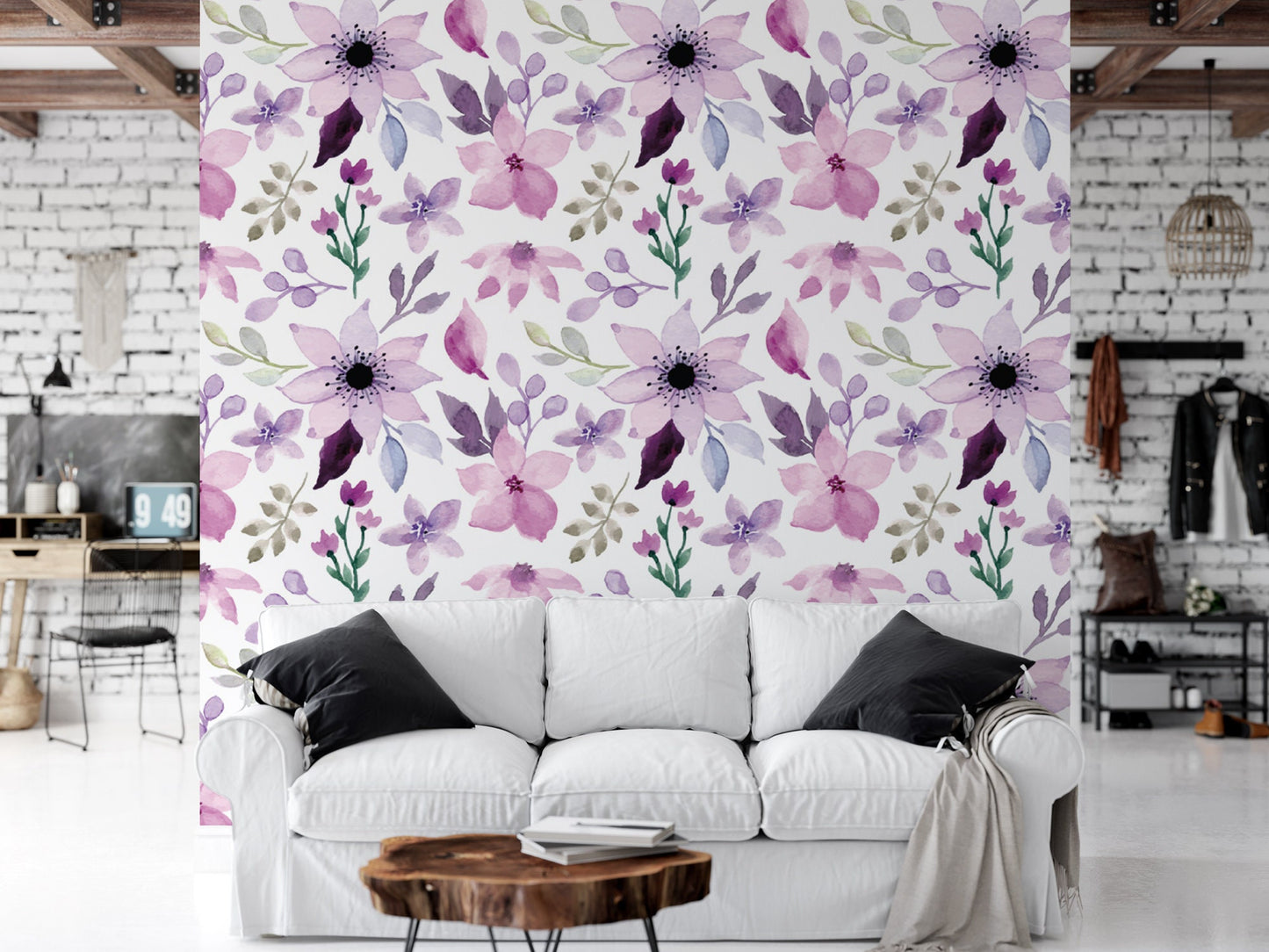 Watercolor Purple Flowers Wallpaper MW1605