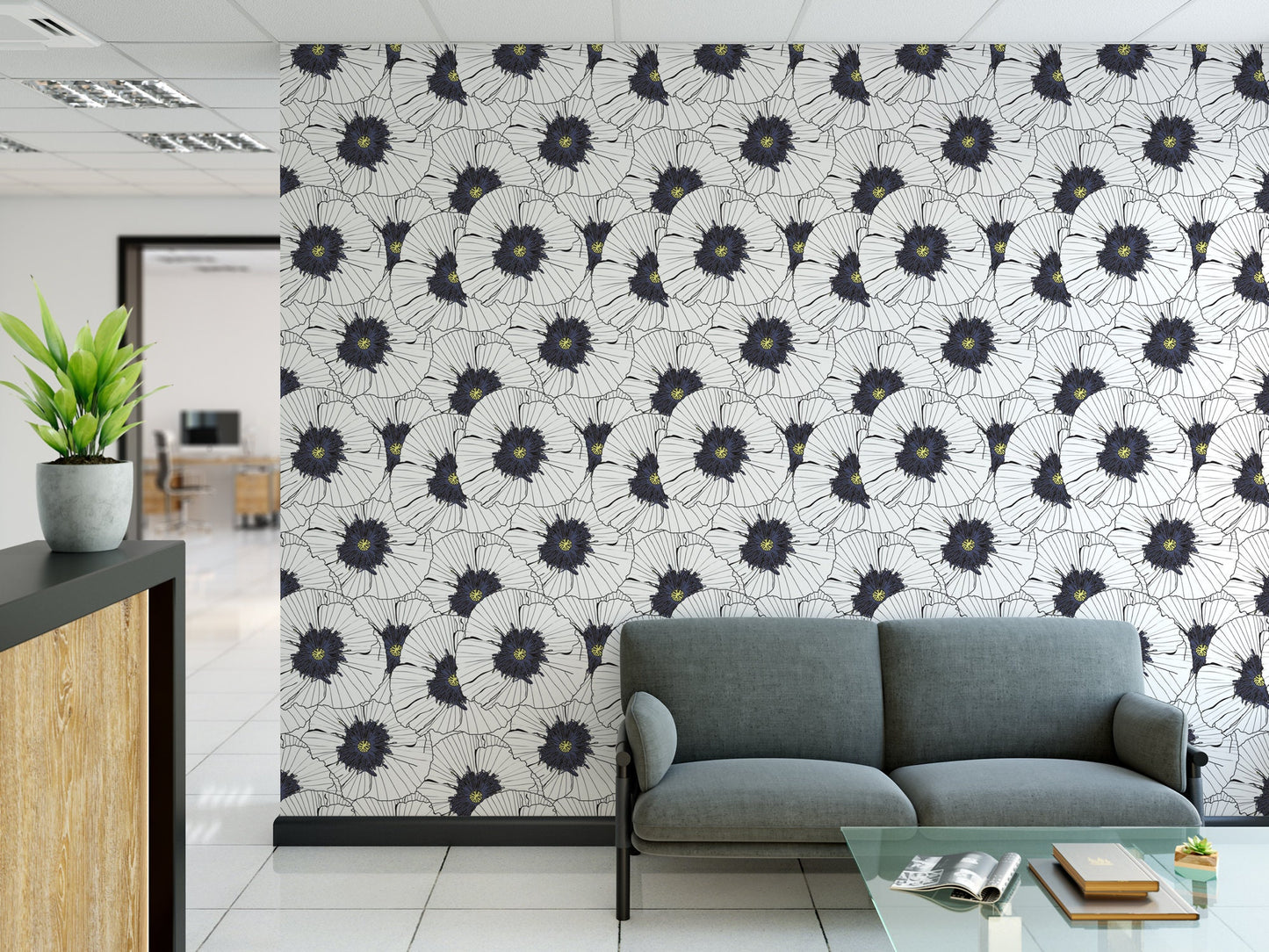 Black & White Gold Floral Wallpaper MW1034sm