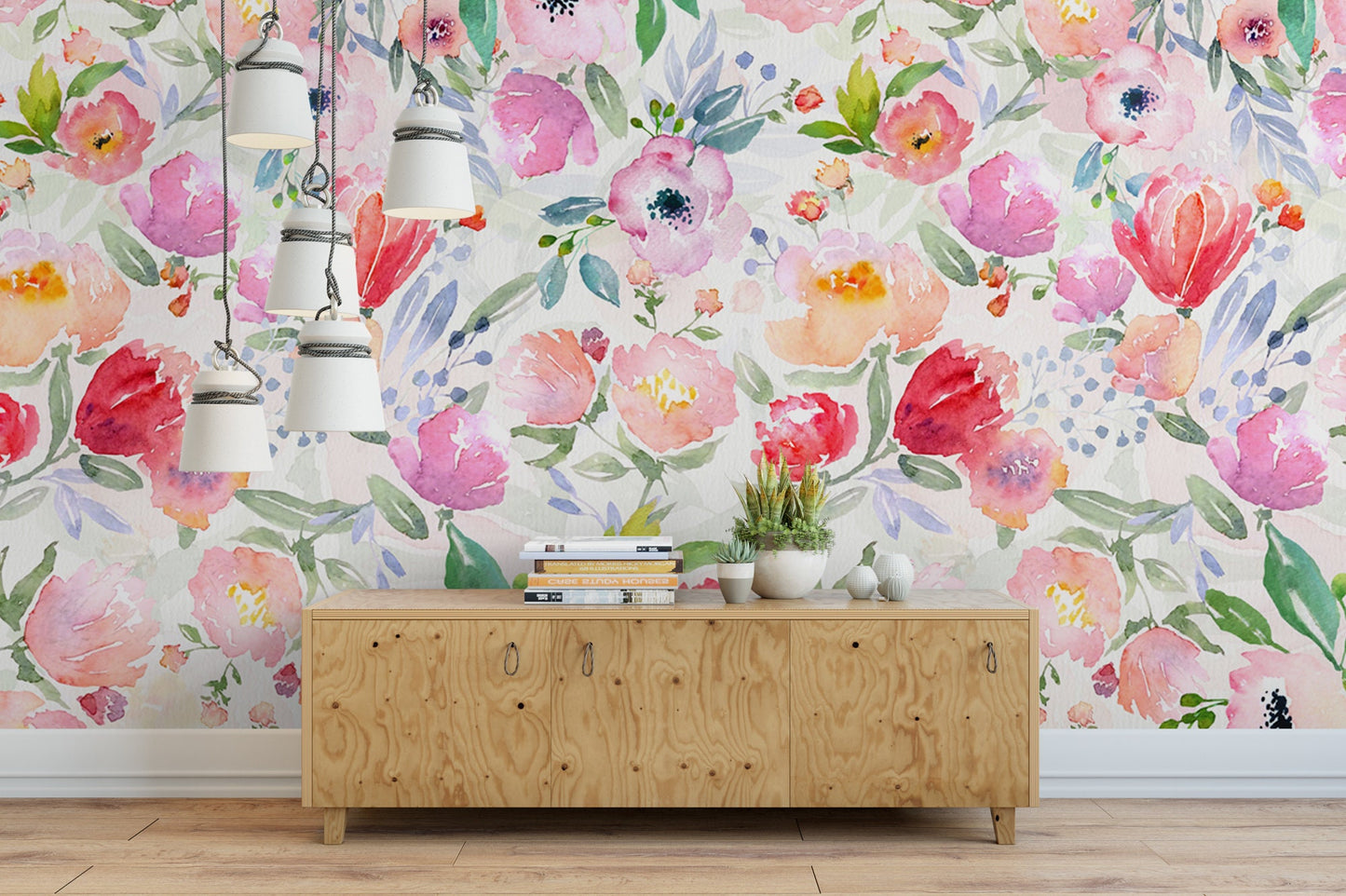 Blushing Watercolor Flower Blooms Wallpaper MW1037