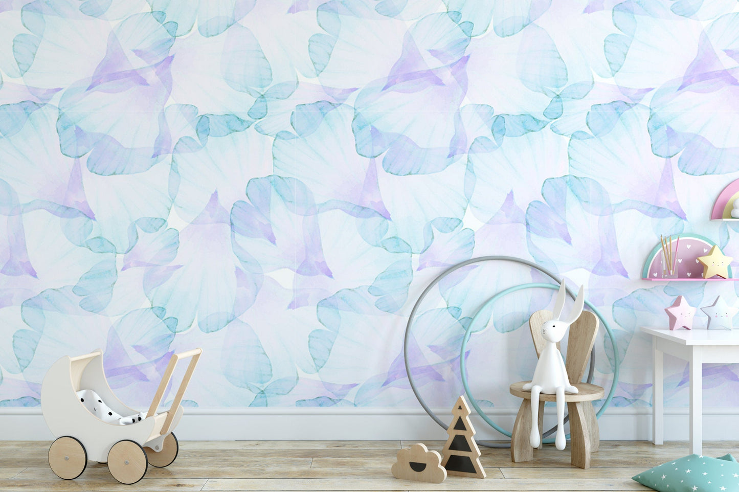 Blushing Blue Purple Floral Wallpaper MW1019