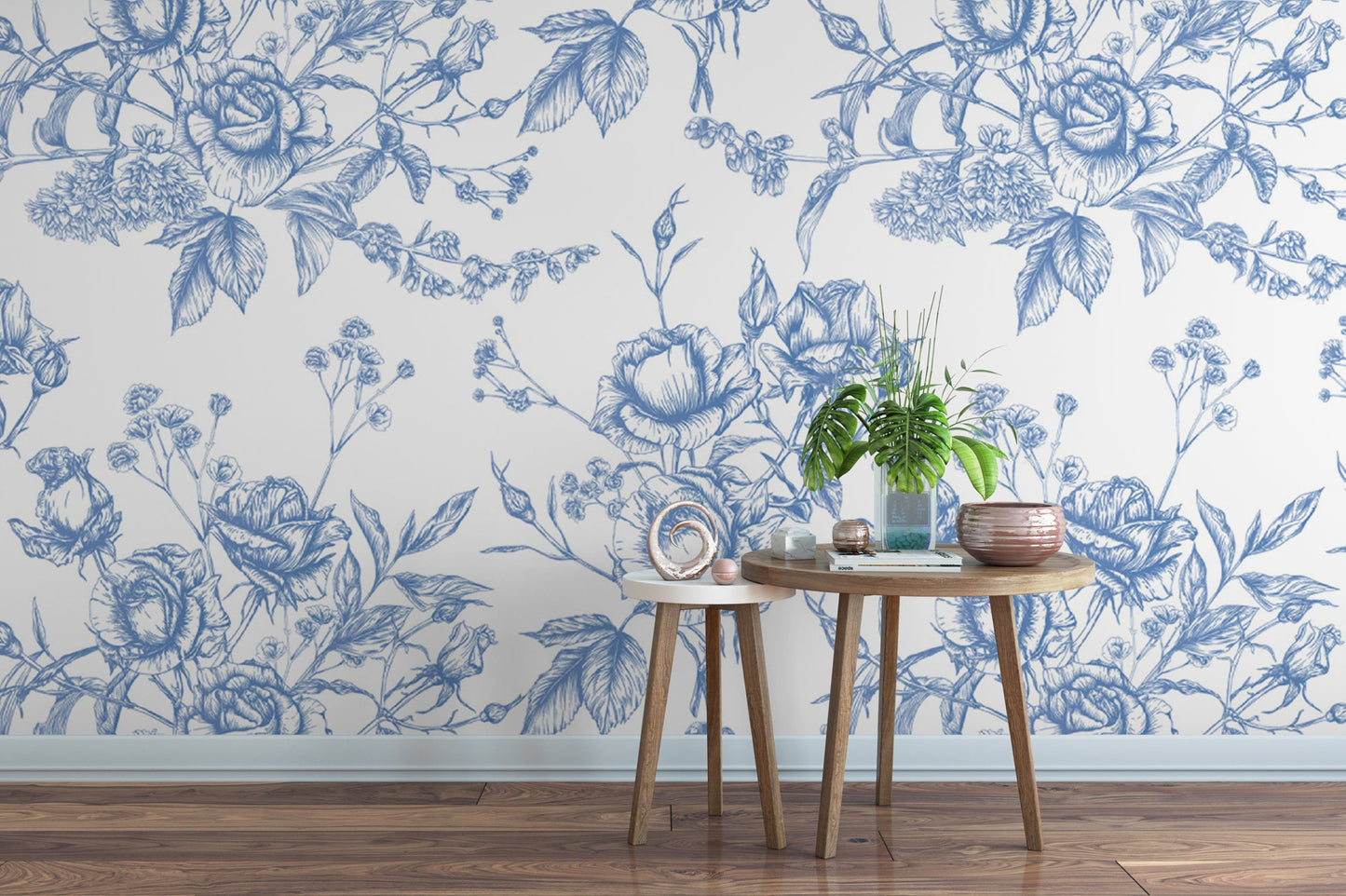 French Provincial Blue Roses Wallpaper MW1502