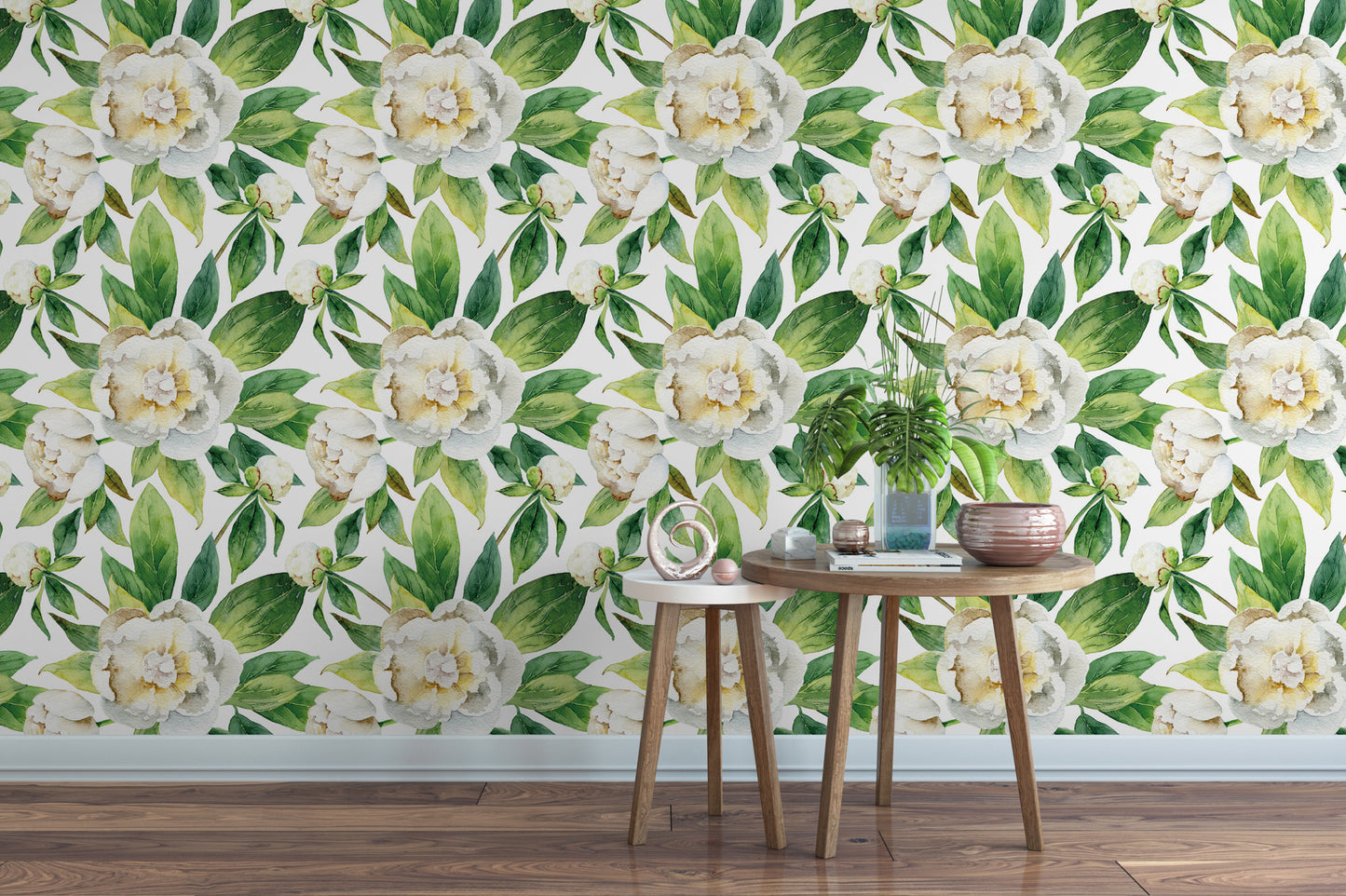 Peonies with Green Leaves Floral Wallpaper MW1332sm