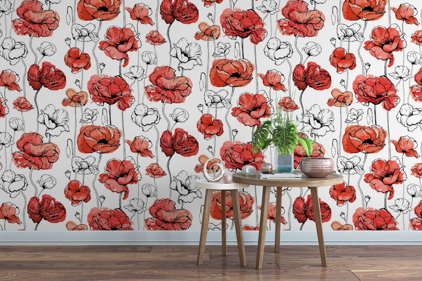 Red and White Poppies Wallpaper MW1833