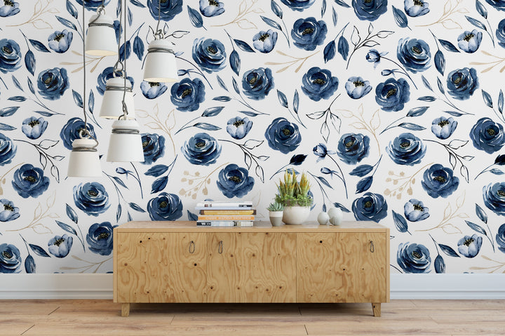 Blue Floral Navy Wallpaper MW1198med