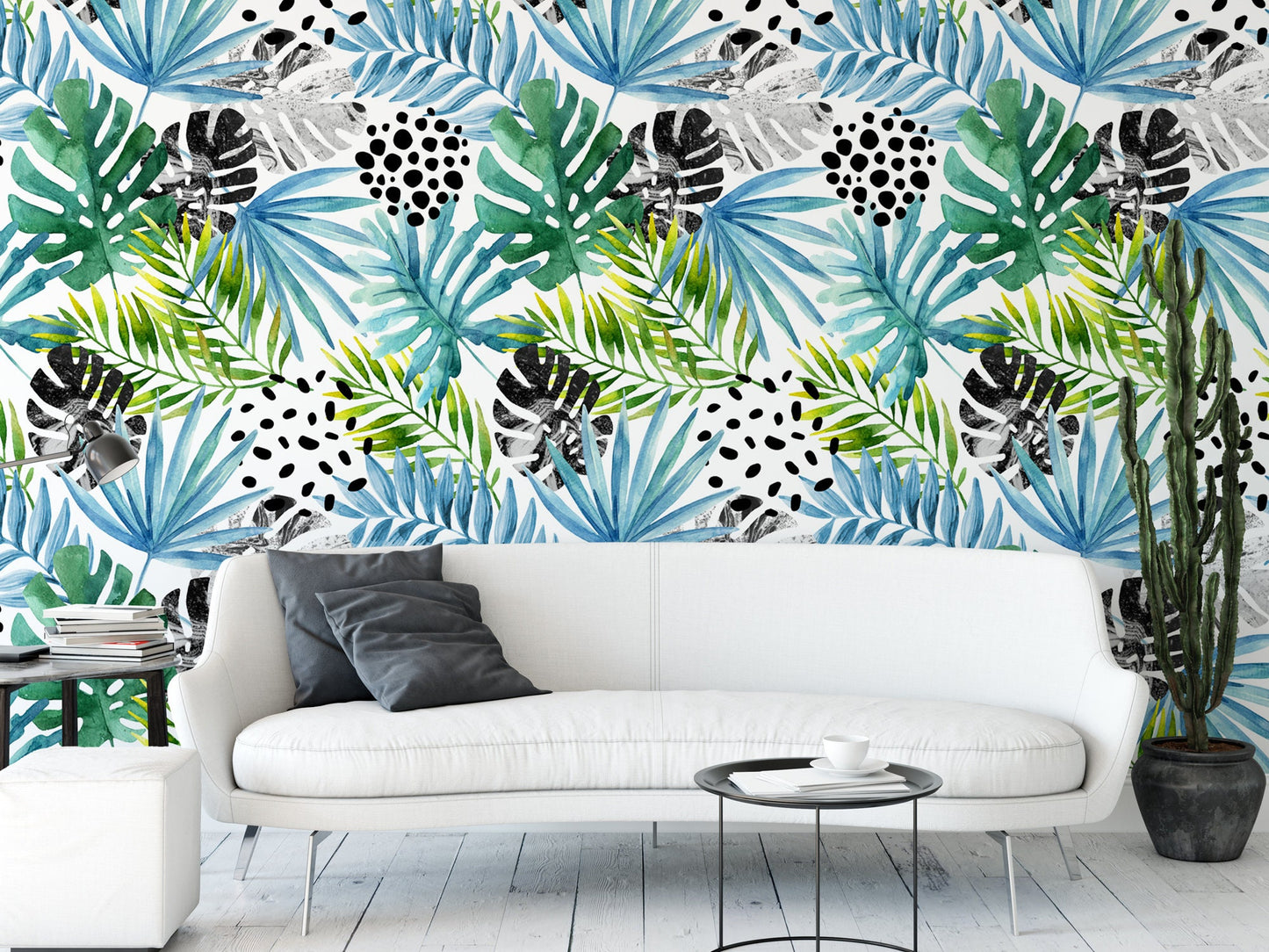 Tropical Floral Palm Leaf Wallpaper MW1001