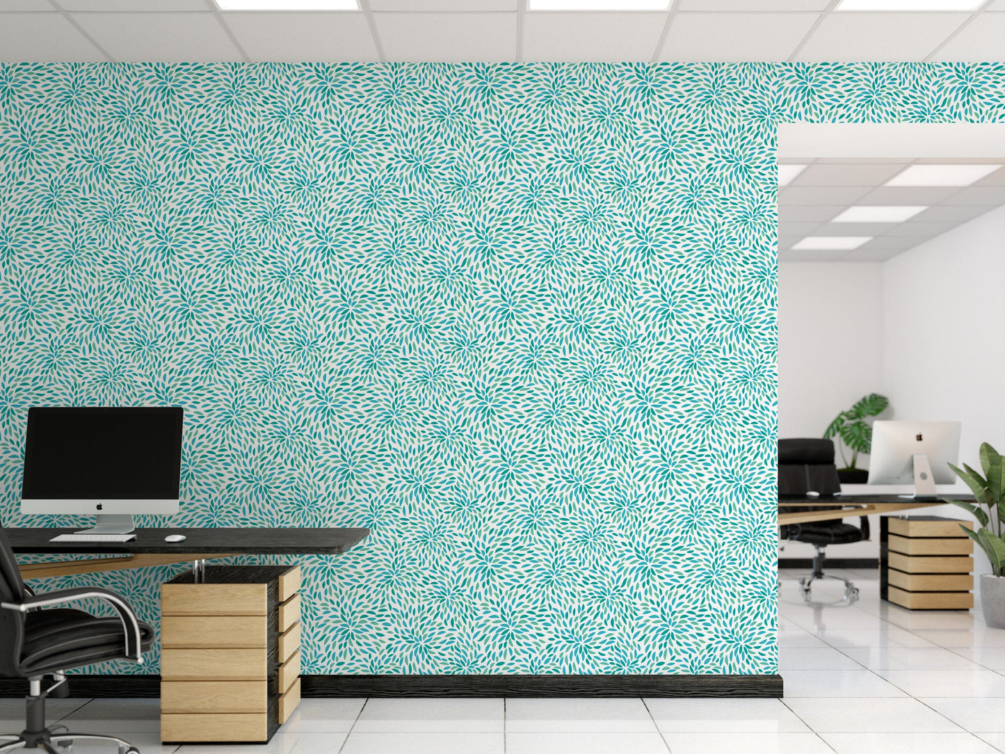 Turquoise Modern Flower Burst Wallpaper MW1028sm