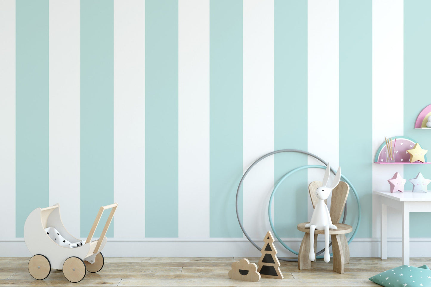 Soft Turquoise Wide Stripes Wallpaper MW1892