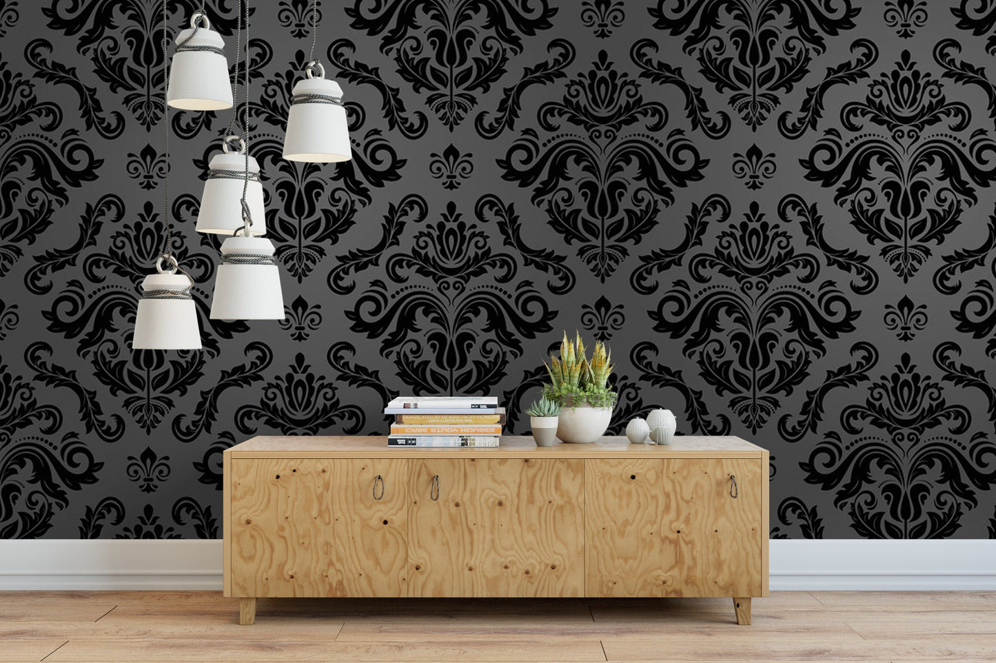 Vintage Dark Damask Wallpaper MW1547