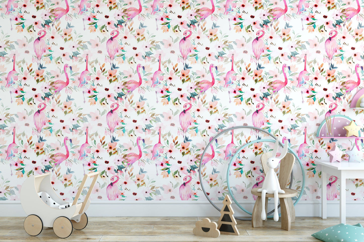 Watercolor Floral Flamingo Pink Wallpaper MW1064sm