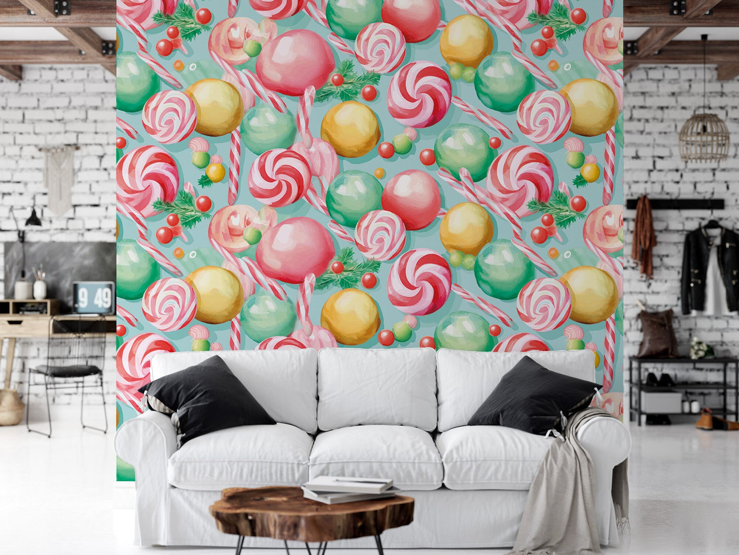 Watercolor Christmas Candy Wallpaper MW1937