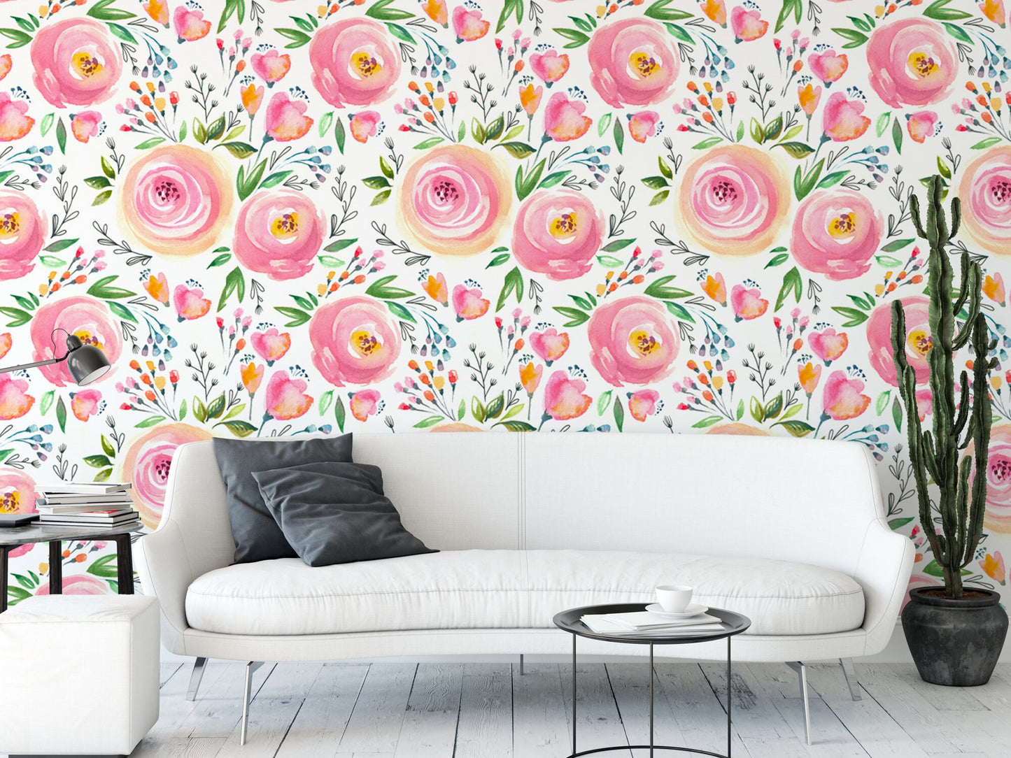 Watercolor Pink Floral Wallpaper MW1048