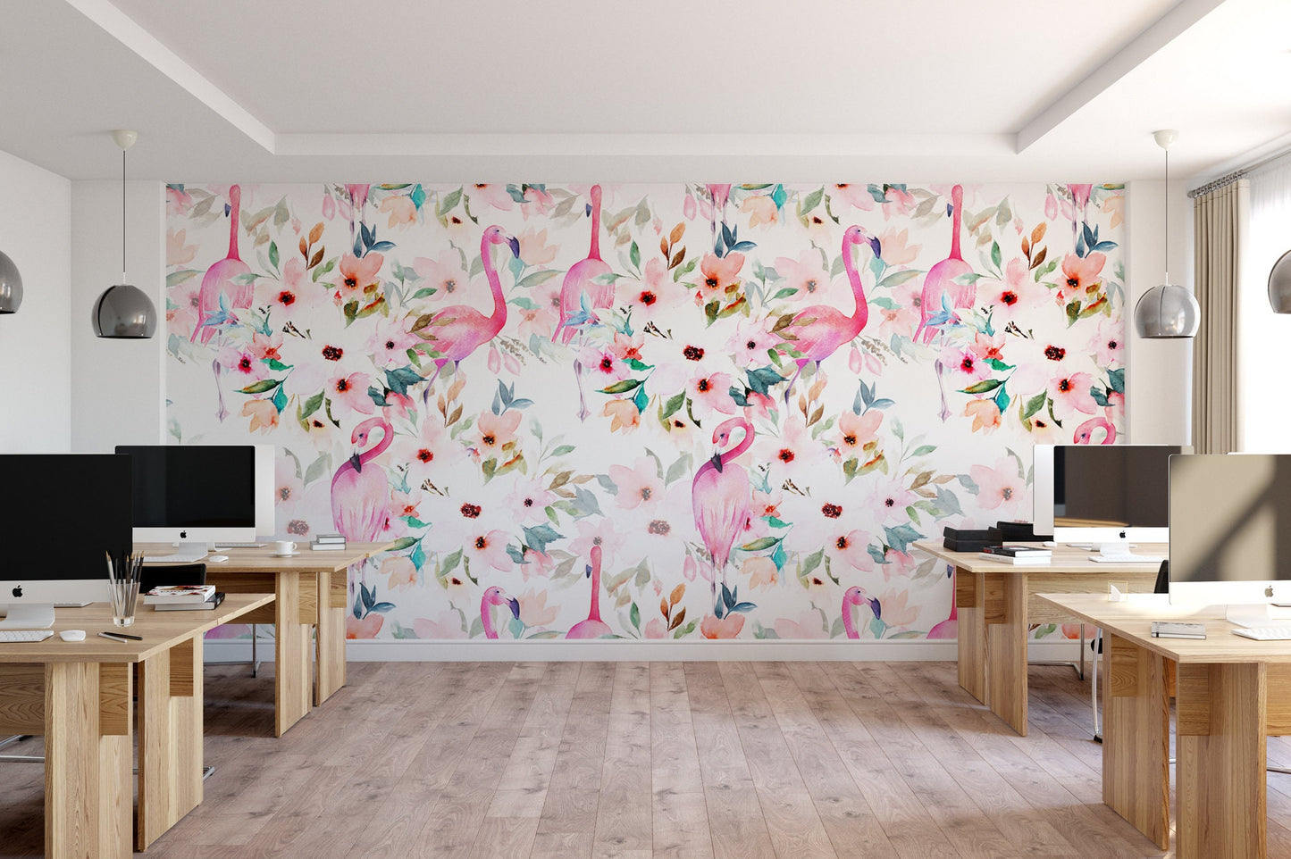 Watercolor Floral Flamingo Pink Wallpaper MW1064