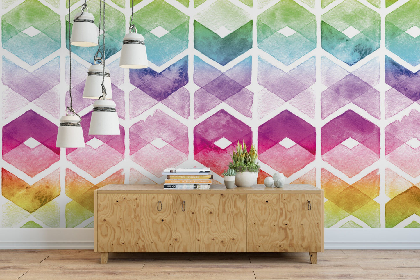 Watercolor Chevron Rainbow Wallpaper MW1431