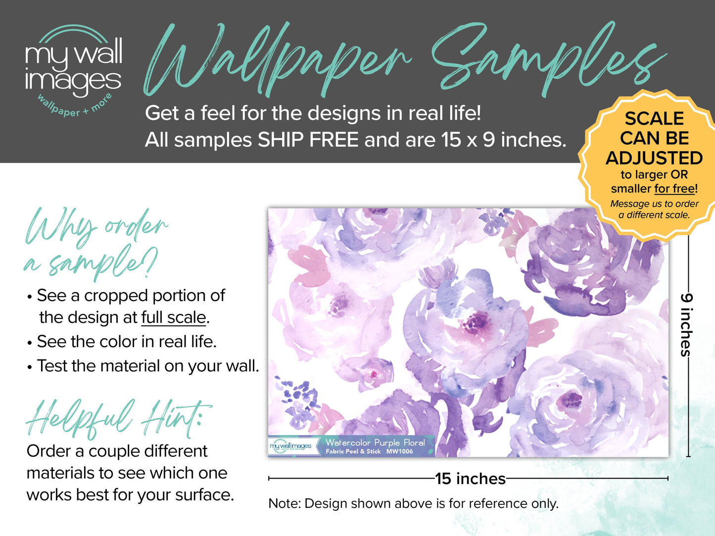 Watercolor Purple Floral Wallpaper MW1006sm