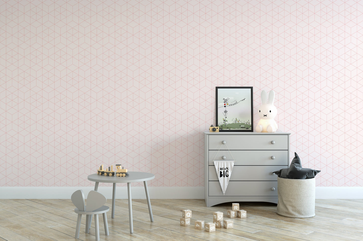 Delicate Pink and White Geometric Wallpaper MW1145