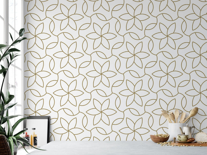 Small Golden Flowers on White Wallpaper MW1385