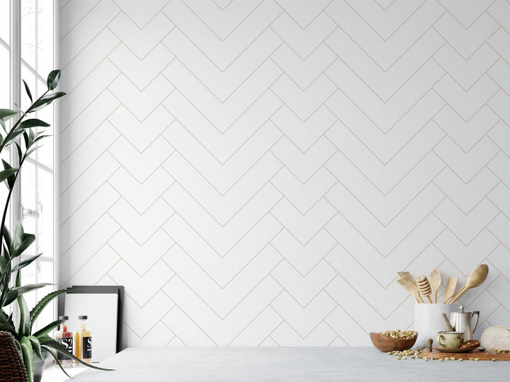 Cream and White Geometric Style Wallpaper MW1863