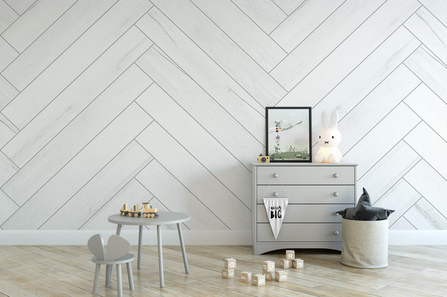 White Wood Herringbone, Shiplap Wallpaper MW1864