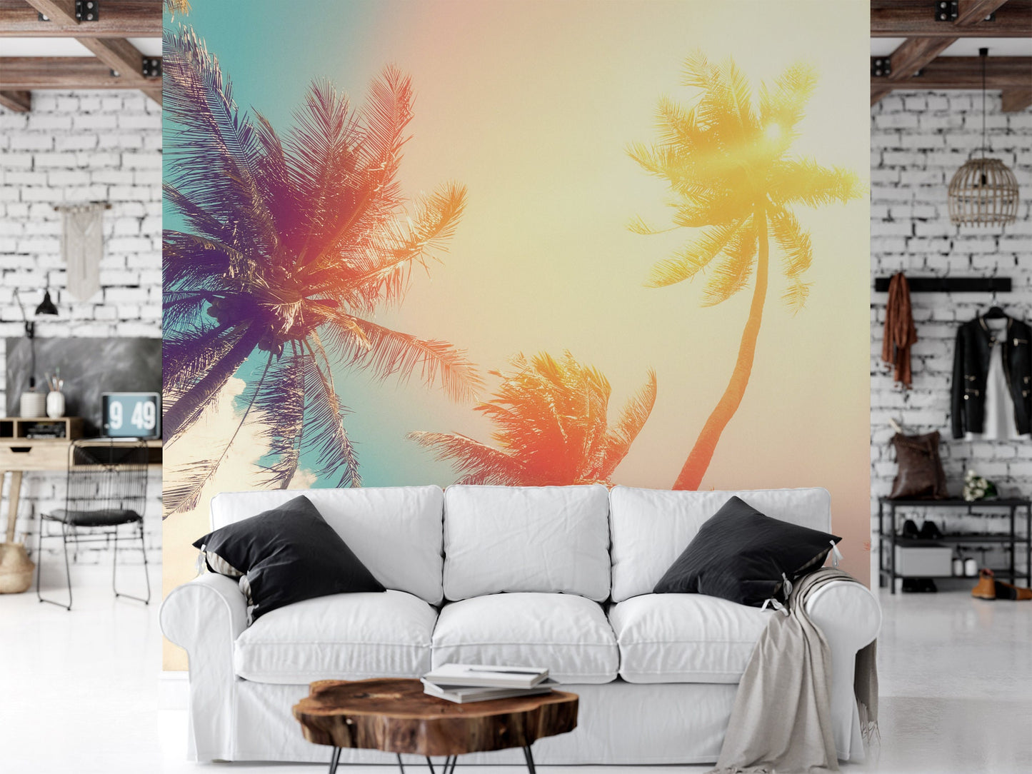 Beach Mural, Tropical Palm Trees in Sunlight Wallpaper MW1168