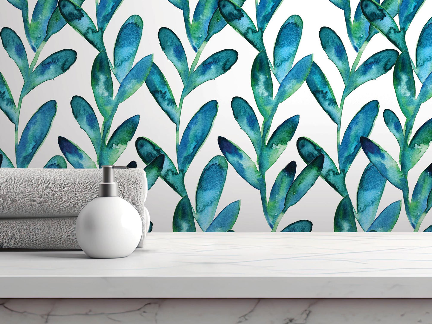 Dreamy Blue Green Watercolor Vines Removable Wallpaper, Wall Art, Peel and Stick Wallpaper, Wall Decor, Accent Wall, Original Decor, MW2013