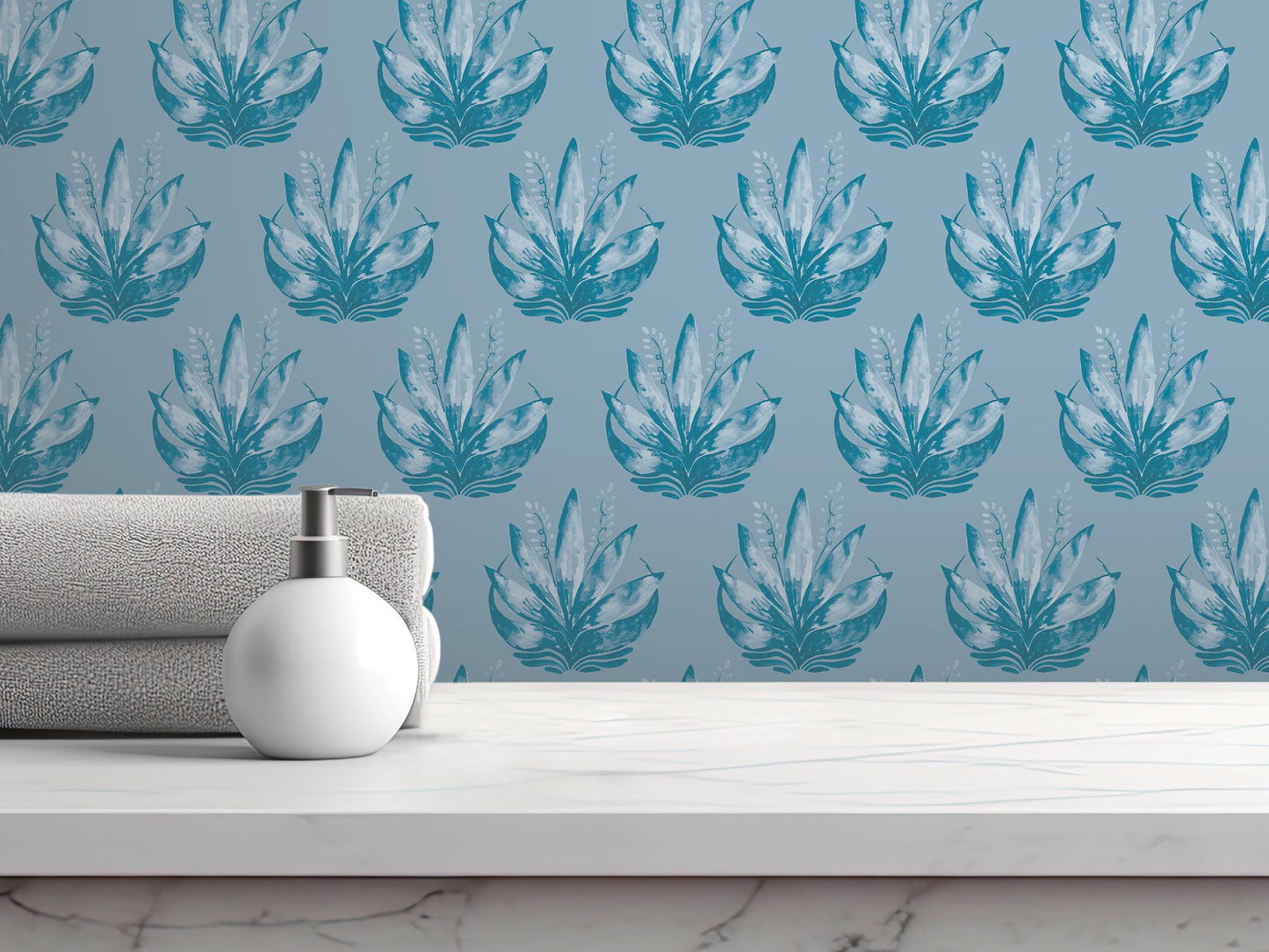 Watercolor Fleur Light Blue Removable Wallpaper, Wall Art, Peel and Stick Wallpaper, Wall Decor, Accent Wall, Teen Room, Trendy Teen, MW1979