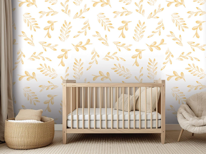 Floating Yellow Watercolor Leaves Removable Wallpaper, Wall Art, Peel and Stick Wallpaper, Wall Decor, Accent, Nursery, Bathroom, MW2020