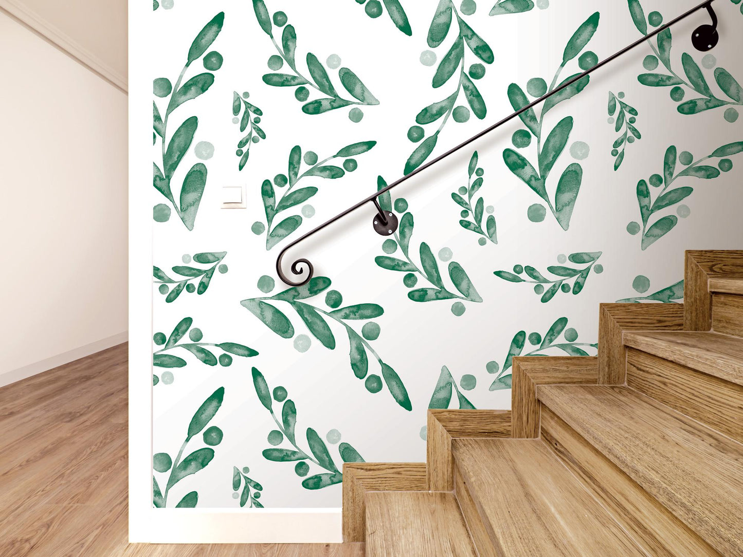 a stair case with a wallpaper design on it