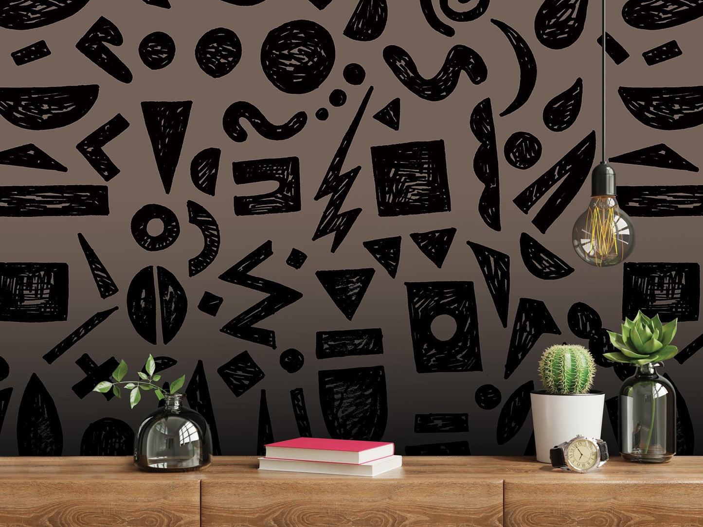 Doodle Graffiti Black Brown Removable Wallpaper, Wall Art, Peel and Stick Wallpaper, Wall Decor, Accent Wall, Gaming Room, Kids Room, MW2157