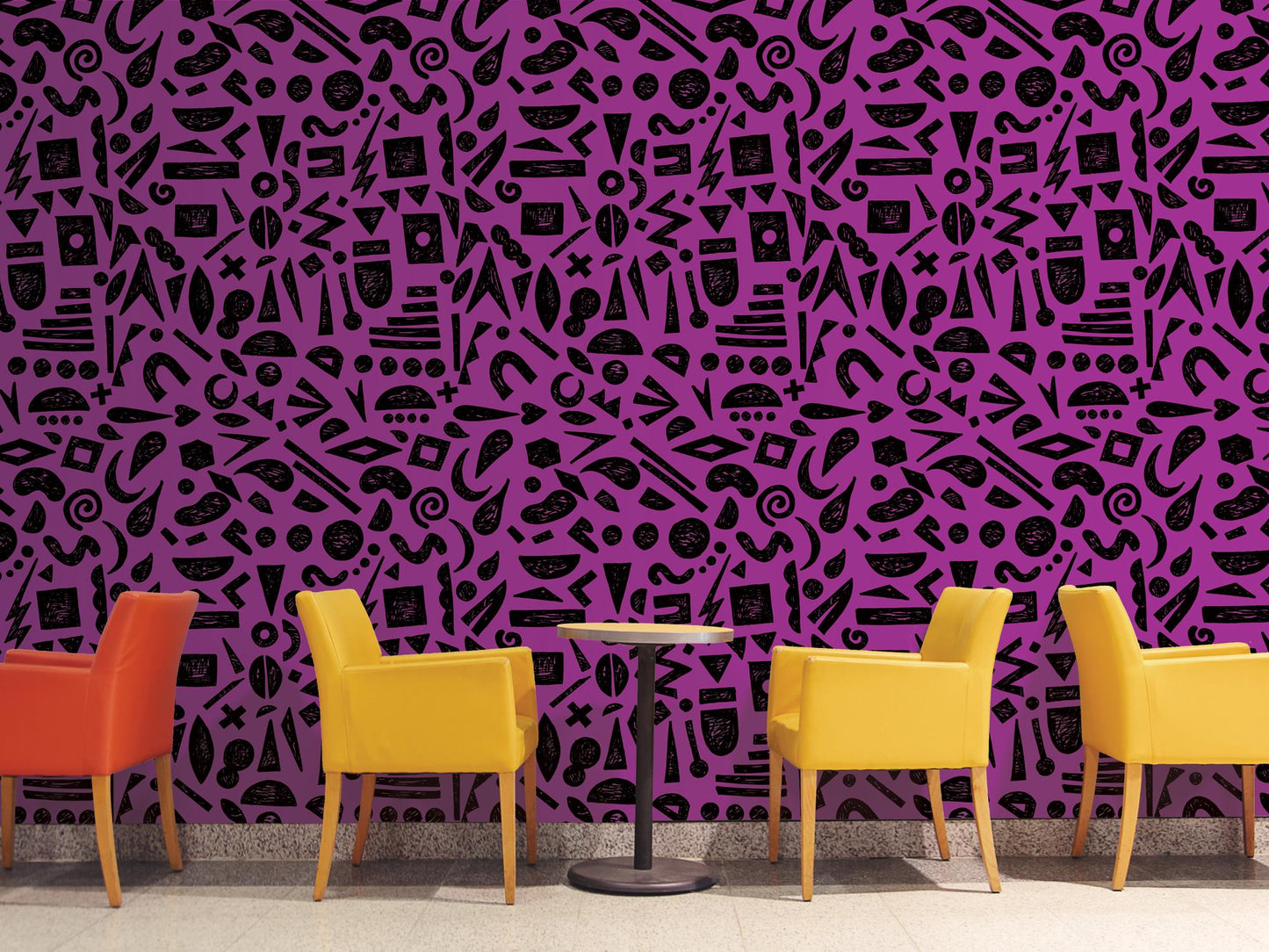 Doodle Graffiti Black Purple Removable Wallpaper, Wall Art, Peel and Stick Wallpaper, Wall Decor, Accent Wall, Game Room, Kids Room, MW2156