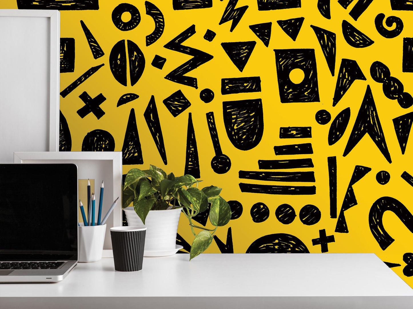 Doodle Graffiti Black Gold Removable Wallpaper, Wall Art, Peel and Stick Wallpaper, Wall Decor, Accent Wall, Gaming Room, Kids Room, MW2150