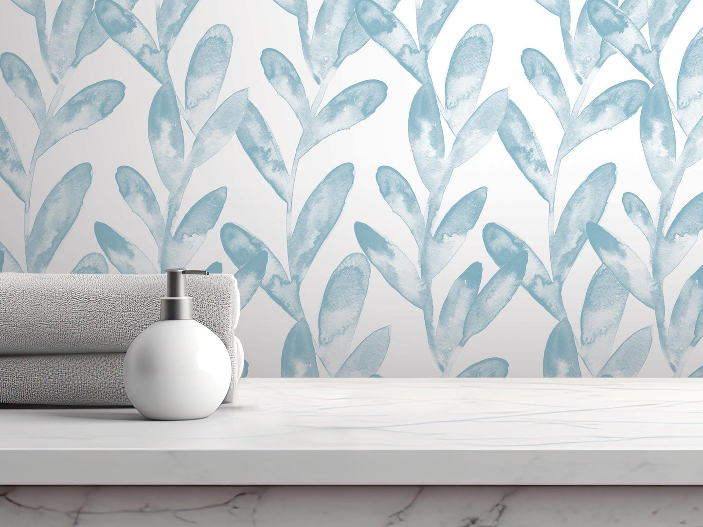 Dreamy Soft Blue Watercolor Vines Removable Wallpaper, Wall Art, Peel and Stick Wallpaper, Wall Decor, Nursery, Bathroom, Bedroom, MW2016