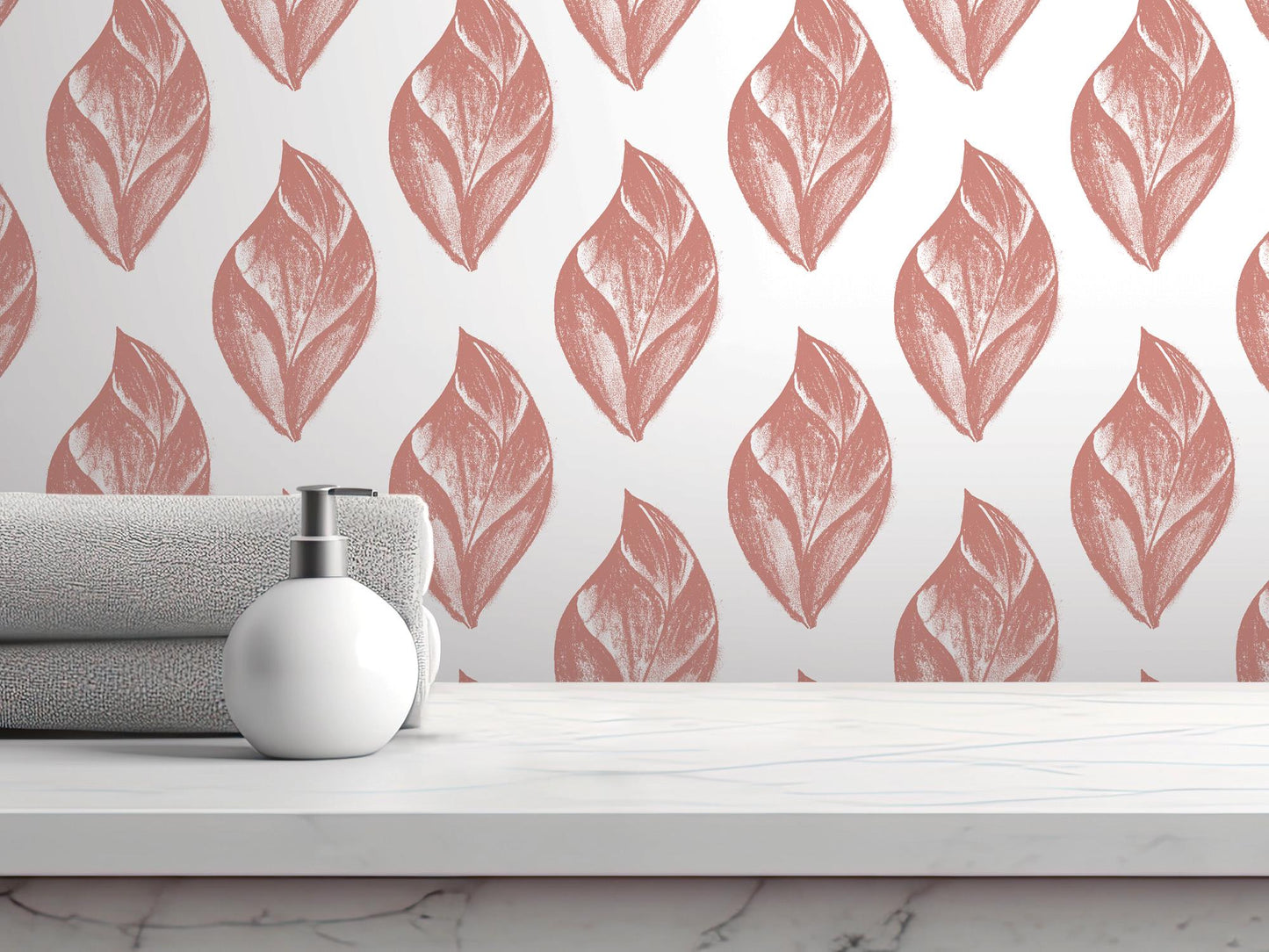 Dusty Rose Artsy Charcoal Leaves Removable Wallpaper, Wall Art, Peel and Stick Wallpaper, Wall Decor, Accent Wall, Nursery Decor, MW2088