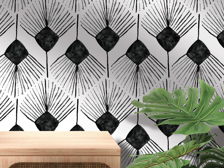 Black Zig Zag Boho Removable Wallpaper, Wall Art, Peel and Stick Wallpaper, Wall Decor, Accent Wall, Modern Decor, Watercolor MW2056