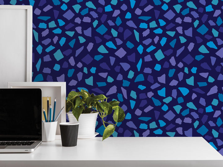 Rich Blue Modern Sea Glass Removable Wallpaper, Wall Art, Peel and Stick Wallpaper, Wall Decor, Accent Wall, Office Decor, Modern, MW2076