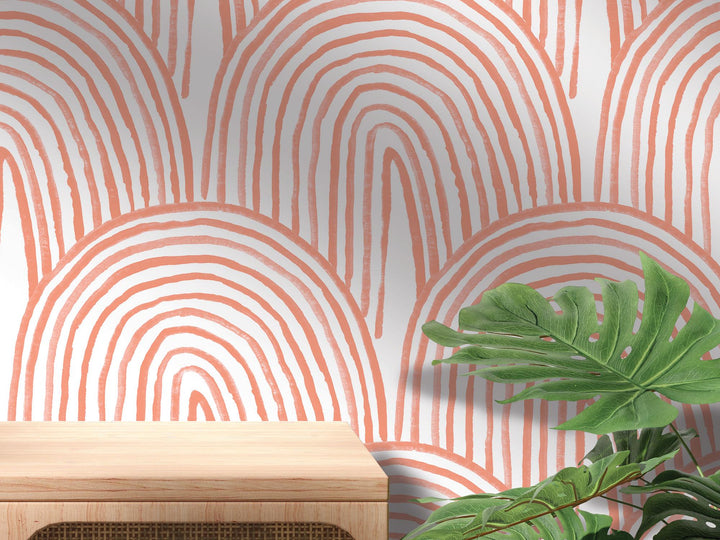 Orange Boho Watercolor Rainbow Removable Wallpaper, Wall Art, Peel and Stick Wallpaper, Wall Decor, Nursery, Kids Room, Kitchen, MW2121