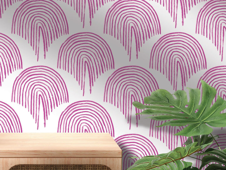 Magenta Boho Floating Rainbow Removable Wallpaper, Wall Art, Peel and Stick Wallpaper, Wall Decor, Teen Decor, Teen Room, Modern, MW2108