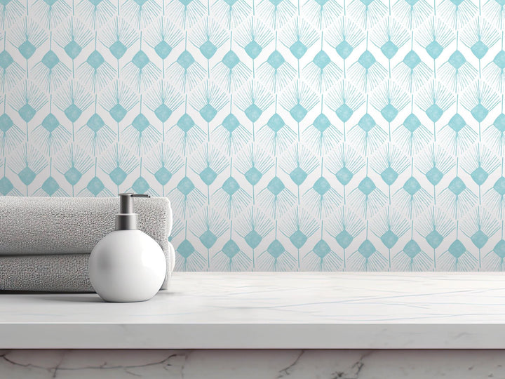 Soft Turquoise Zig Zag Boho Removable Wallpaper, Wall Art, Peel and Stick Wallpaper, Wall Decor, Accent Wall, Modern Art, Watercolor MW2063