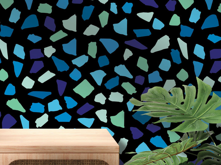 Cool Blues Modern Sea Glass Removable Wallpaper, Wall Art, Peel and Stick Wallpaper, Wall Decor, Accent Wall, Office Decor, Modern, MW2077