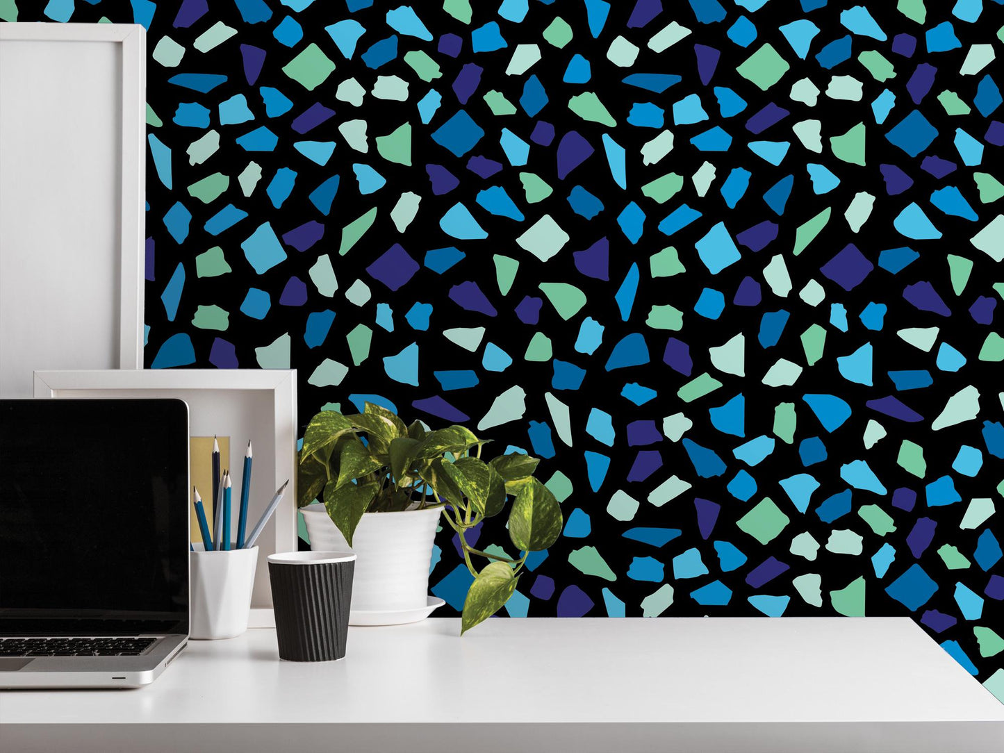 Cool Blues Modern Sea Glass Removable Wallpaper, Wall Art, Peel and Stick Wallpaper, Wall Decor, Accent Wall, Office Decor, Modern, MW2077